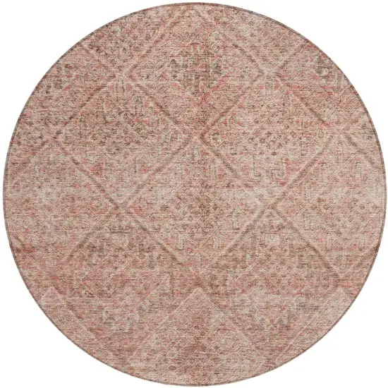 8' Pink And Brown Round Moroccan Washable Indoor Outdoor Area Rug Photo 2