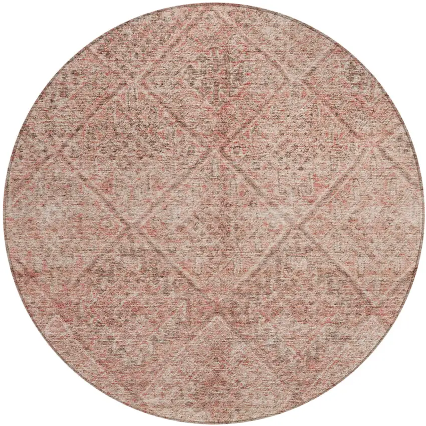 8' Pink And Brown Round Moroccan Washable Indoor Outdoor Area Rug Photo 2