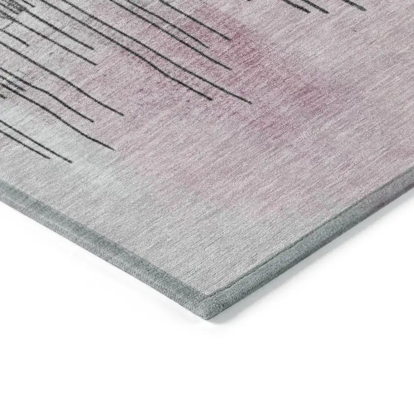 8' Pink And Charcoal Round Abstract Washable Indoor Outdoor Area Rug Photo 7