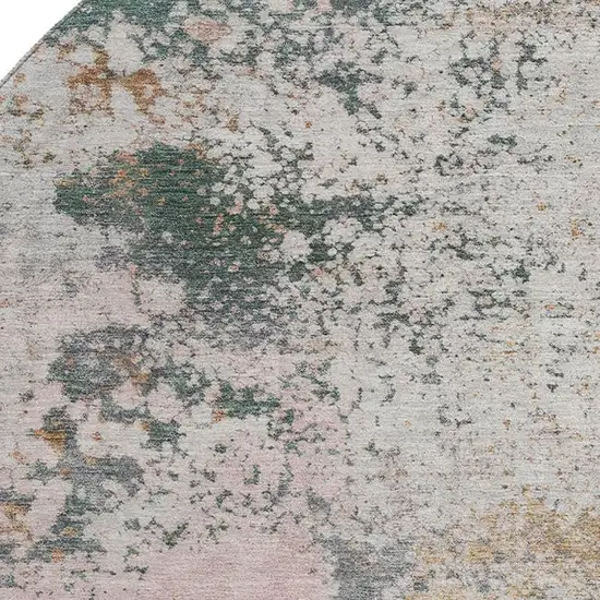 8' Pink And Copper Abstract Washable Round Rug With UV Protection Photo 3