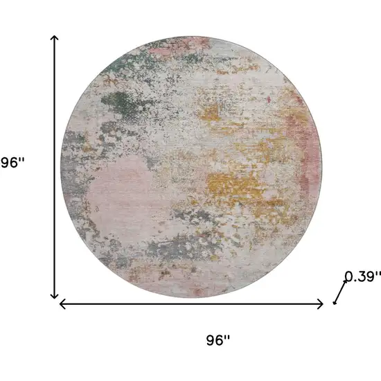8' Pink And Copper Abstract Washable Round Rug With UV Protection Photo 8