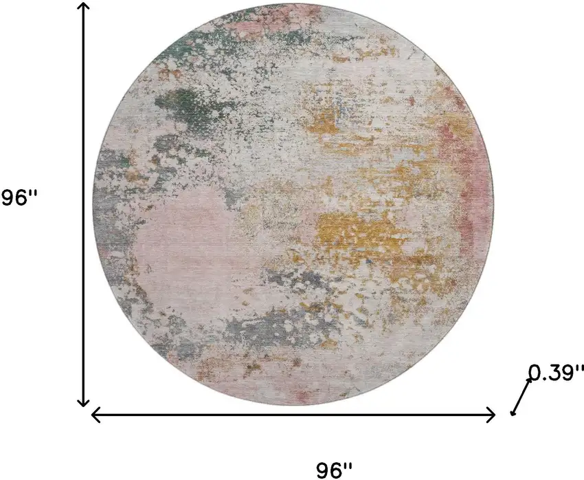 8' Pink And Copper Abstract Washable Round Rug With UV Protection Photo 8