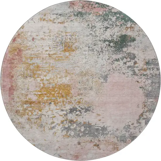 8' Pink And Copper Abstract Washable Round Rug With UV Protection Photo 4