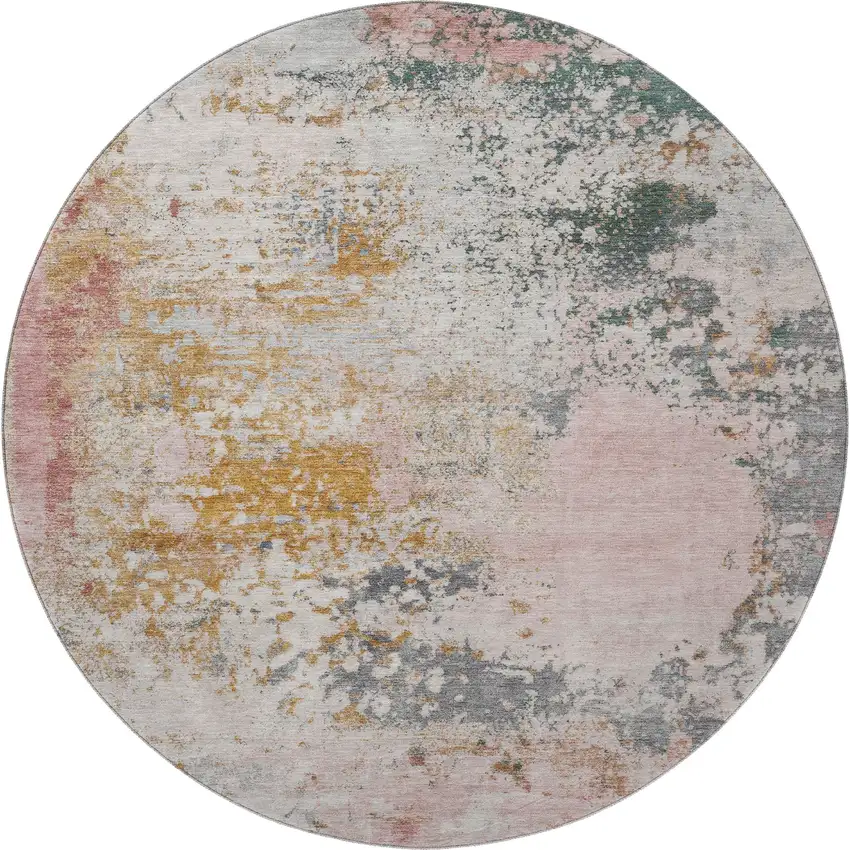 8' Pink And Copper Abstract Washable Round Rug With UV Protection Photo 4