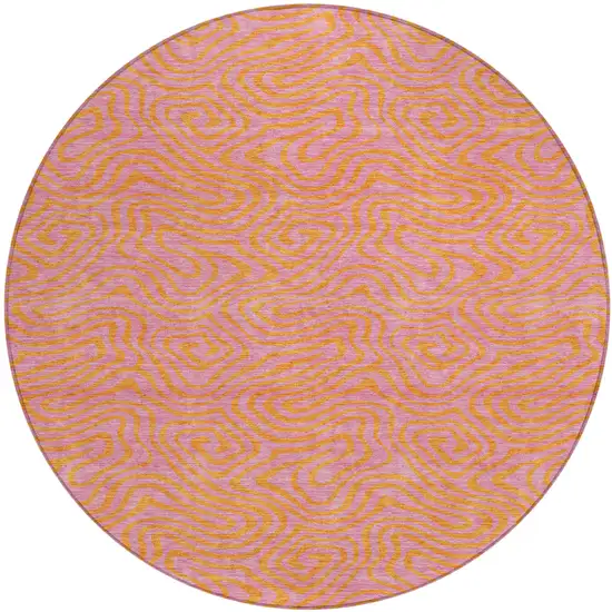 8' Pink And Copper Round Abstract Washable Indoor Outdoor Area Rug Photo 2