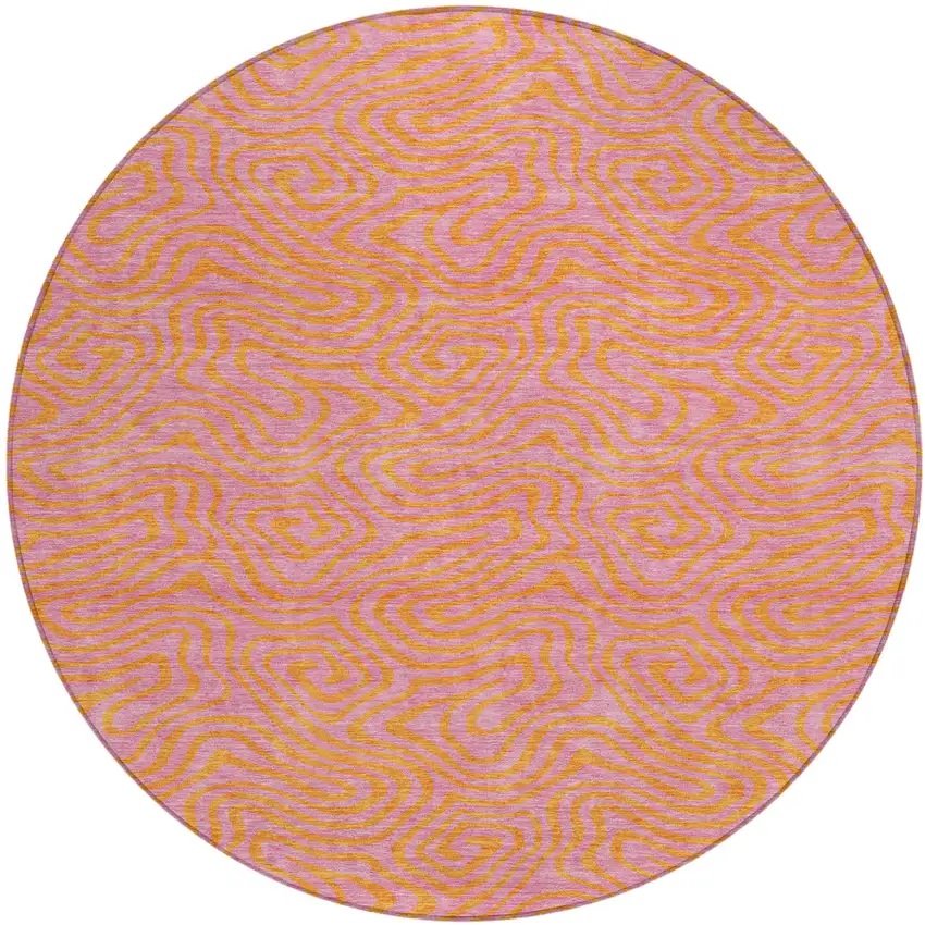8' Pink And Copper Round Abstract Washable Indoor Outdoor Area Rug Photo 2