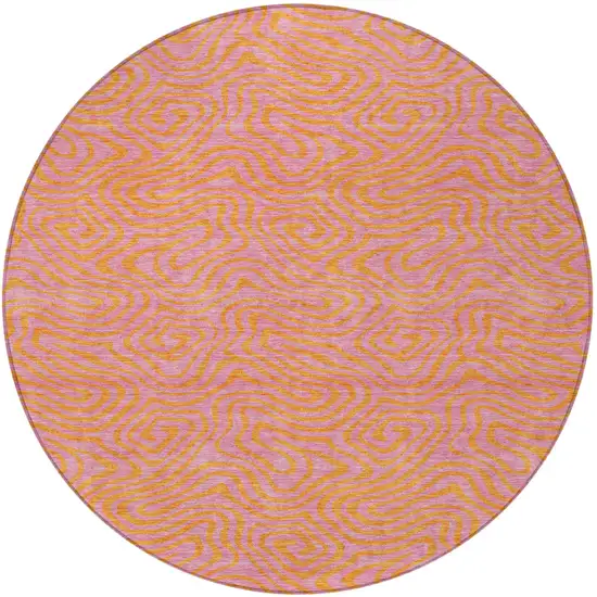 8' Pink And Copper Round Abstract Washable Indoor Outdoor Area Rug Photo 5