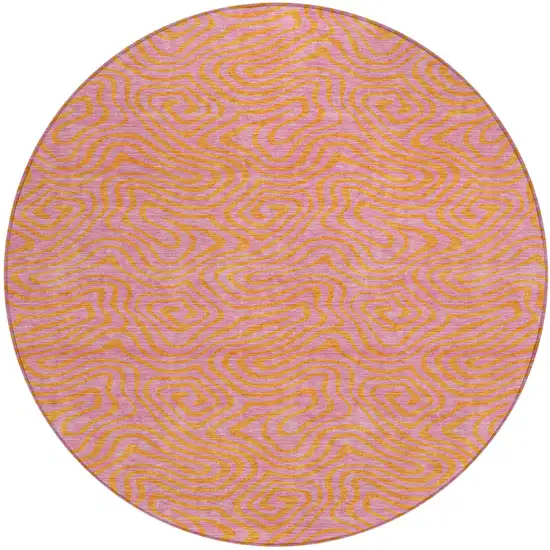 8' Pink And Copper Round Abstract Washable Indoor Outdoor Area Rug Photo 2