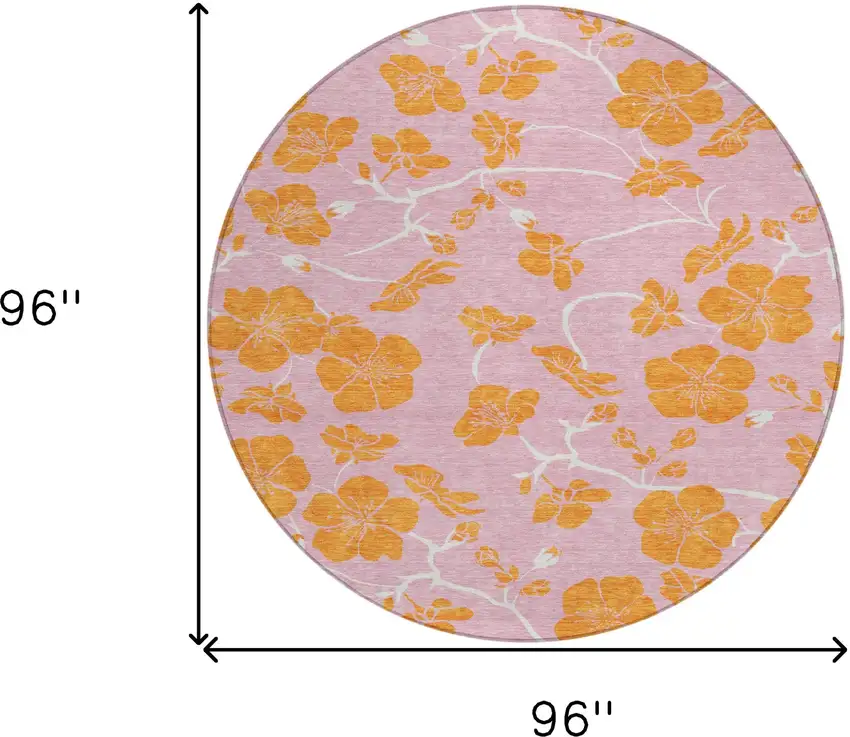 8' Pink And Copper Round Floral Washable Indoor Outdoor Area Rug Photo 3