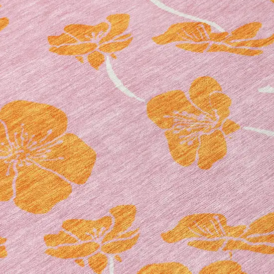 8' Pink And Copper Round Floral Washable Indoor Outdoor Area Rug Photo 4