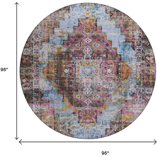 8' Pink And Copper Round Medallion Washable Indoor Outdoor Area Rug Photo 9