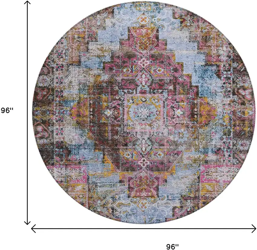 8' Pink And Copper Round Medallion Washable Indoor Outdoor Area Rug Photo 9