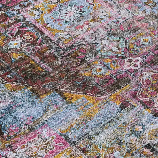 8' Pink And Copper Round Medallion Washable Indoor Outdoor Area Rug Photo 6