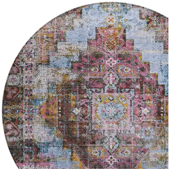 8' Pink And Copper Round Medallion Washable Indoor Outdoor Area Rug Photo 5