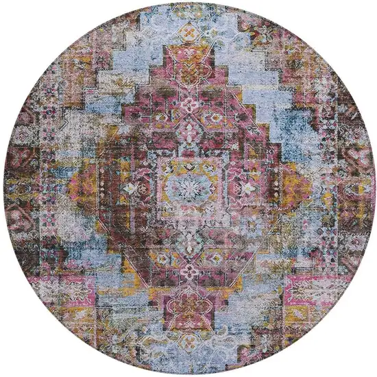 8' Pink And Copper Round Medallion Washable Indoor Outdoor Area Rug Photo 3