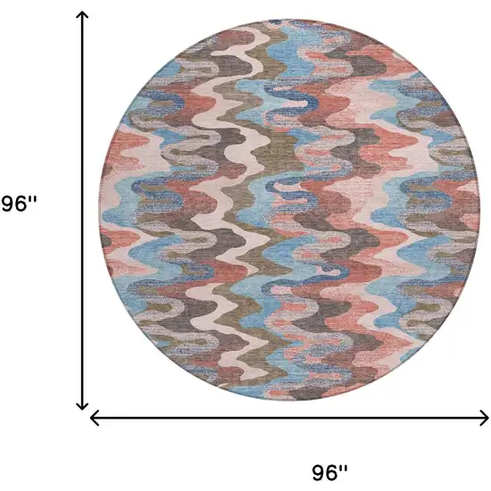 8' Pink And Coral Round Abstract Washable Indoor Outdoor Area Rug Photo 7
