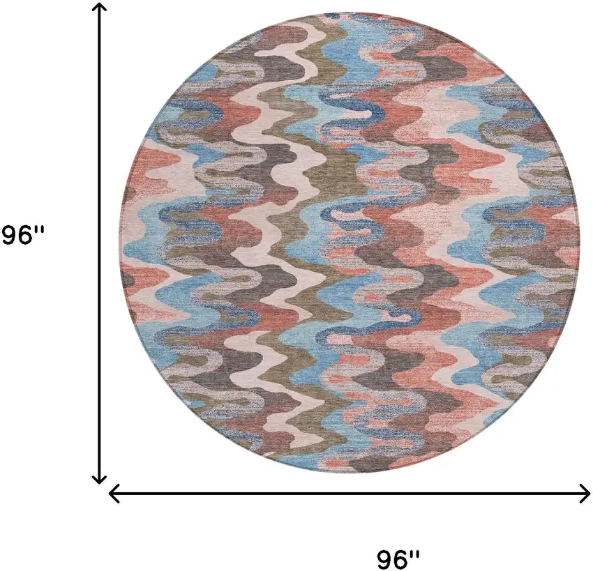 8' Pink And Coral Round Abstract Washable Indoor Outdoor Area Rug Photo 7