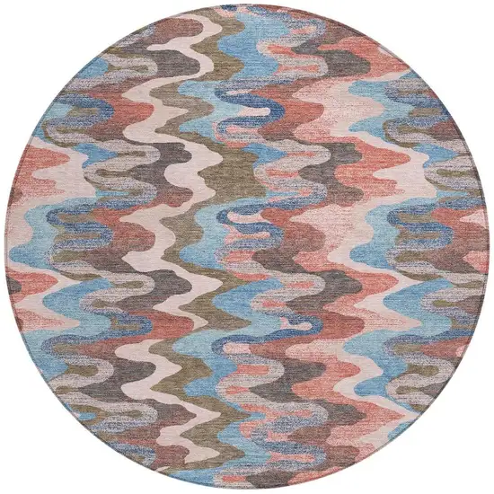 8' Pink And Coral Round Abstract Washable Indoor Outdoor Area Rug Photo 4