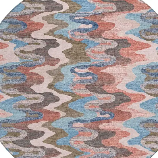 8' Pink And Coral Round Abstract Washable Indoor Outdoor Area Rug Photo 3