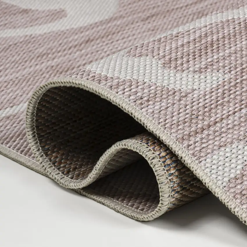 8' Pink And Cream Animal Print Indoor Outdoor Runner Rug Photo 7