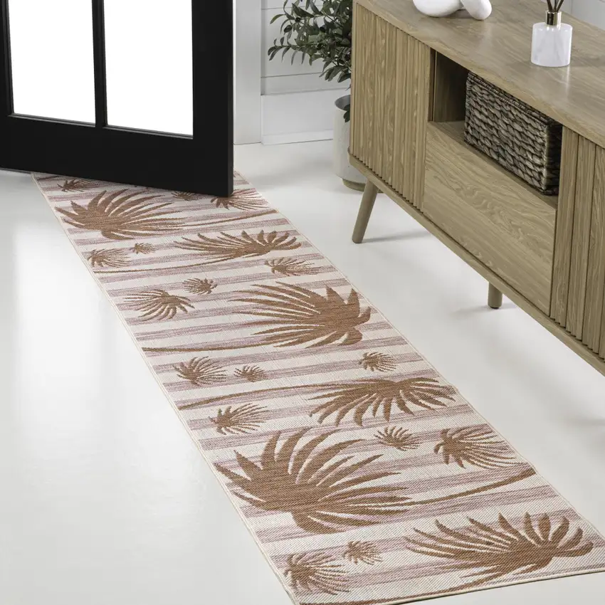 8' Pink And Cream Floral Indoor Outdoor Runner Rug Photo 3