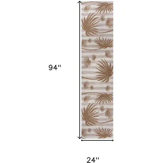 8' Pink And Cream Floral Indoor Outdoor Runner Rug Photo 8