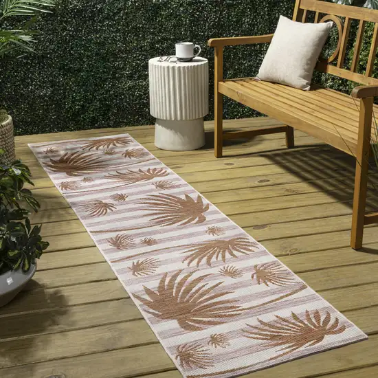 8' Pink And Cream Floral Indoor Outdoor Runner Rug Photo 4