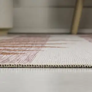 Photo of 8' Pink And Cream Floral Indoor Outdoor Runner Rug