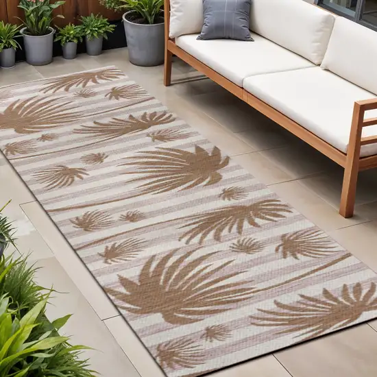 8' Pink And Cream Floral Indoor Outdoor Runner Rug Photo 1