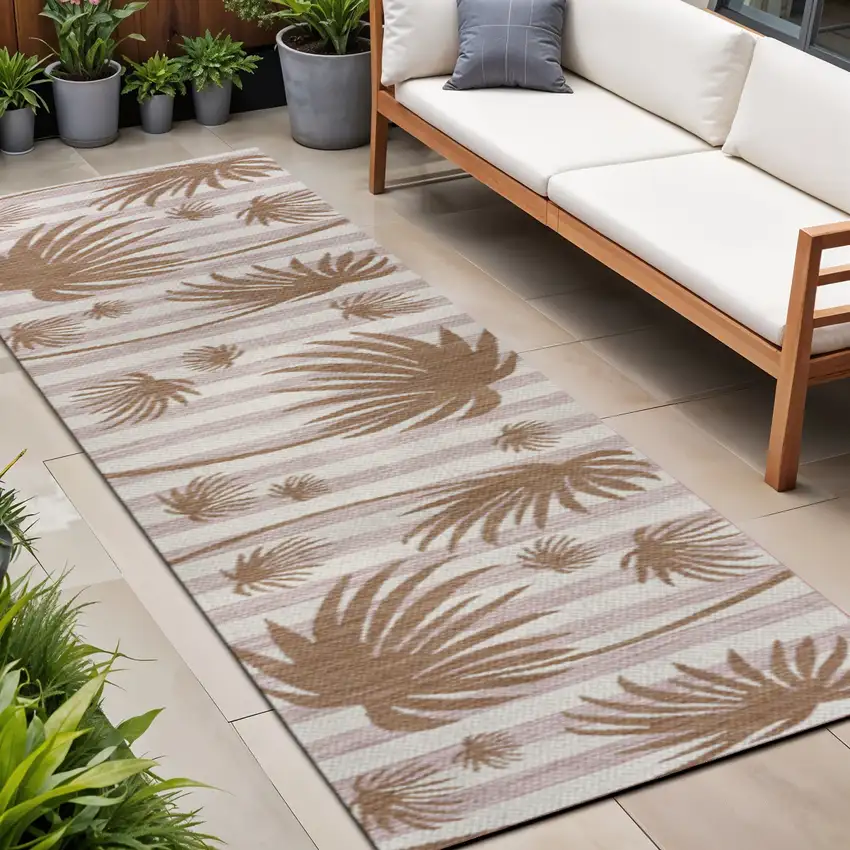 8' Pink And Cream Floral Indoor Outdoor Runner Rug Photo 1