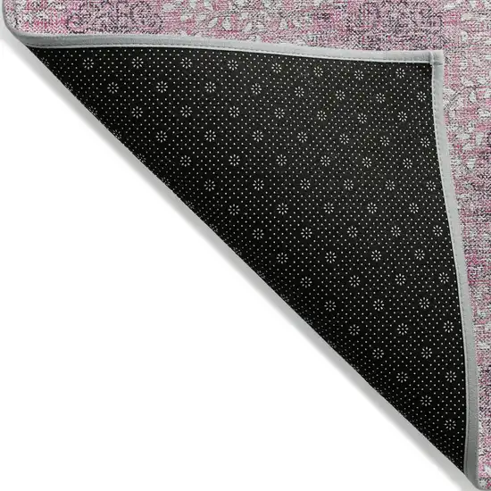 8' Pink And Eggplant Round Damask Washable Indoor Outdoor Area Rug Photo 9