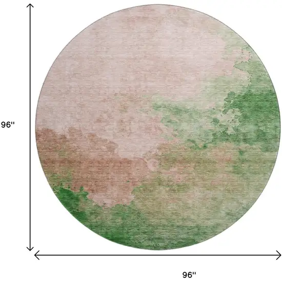 8' Pink And Emerald Abstract Washable Round Rug With UV Protection Photo 9