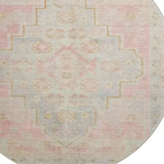 8' Pink And Gray Medallion Washable Round Rug With UV Protection Photo 3