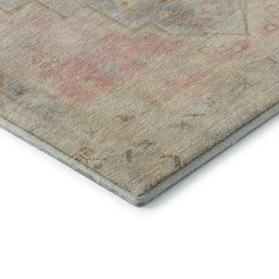 8' Pink And Gray Medallion Washable Round Rug With UV Protection Photo 7