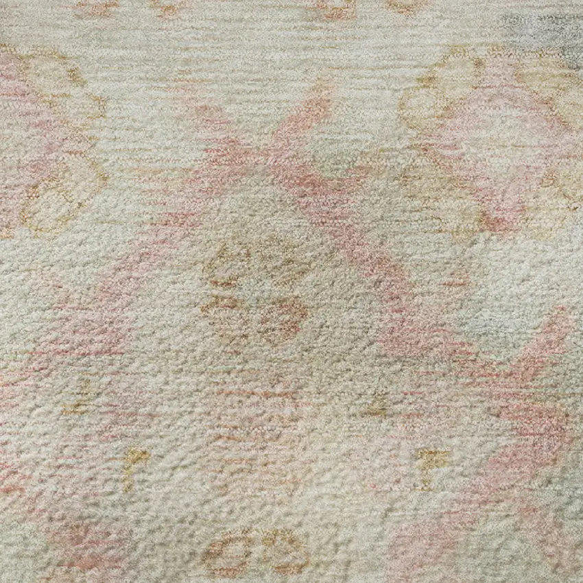 8' Pink And Gray Medallion Washable Round Rug With UV Protection Photo 9