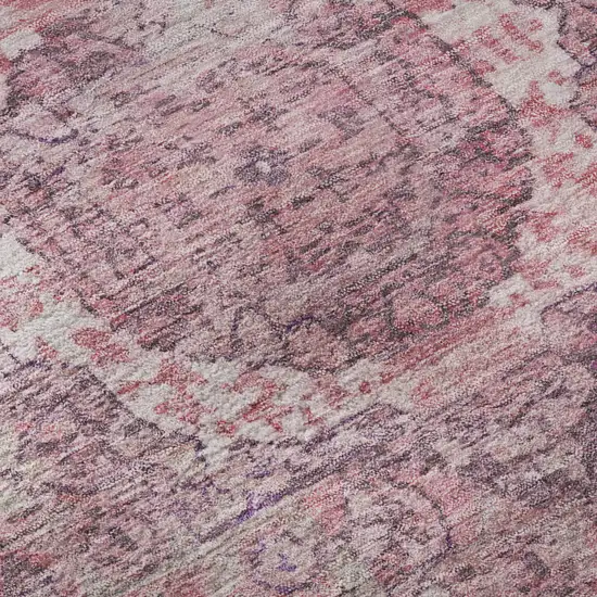 8' Pink And Gray Oriental Washable Round Rug With UV Protection Photo 8