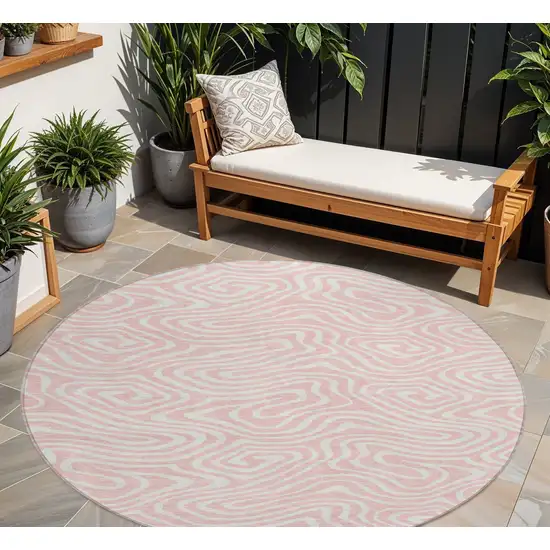 8' Pink And Gray Round Abstract Washable Indoor Outdoor Area Rug Photo 1