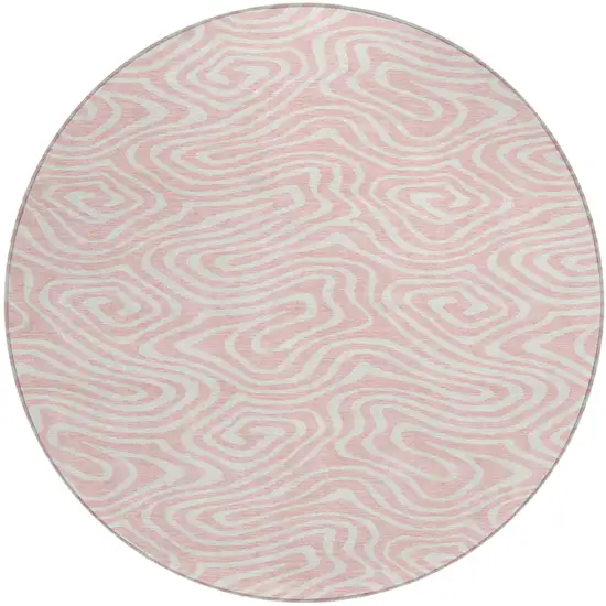 8' Pink And Gray Round Abstract Washable Indoor Outdoor Area Rug Photo 2