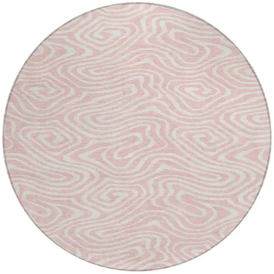 8' Pink And Gray Round Abstract Washable Indoor Outdoor Area Rug Photo 6