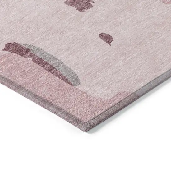 8' Pink And Gray Round Abstract Washable Indoor Outdoor Area Rug Photo 5