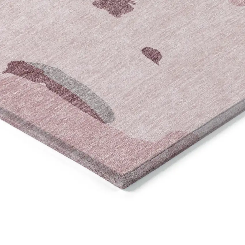 8' Pink And Gray Round Abstract Washable Indoor Outdoor Area Rug Photo 5
