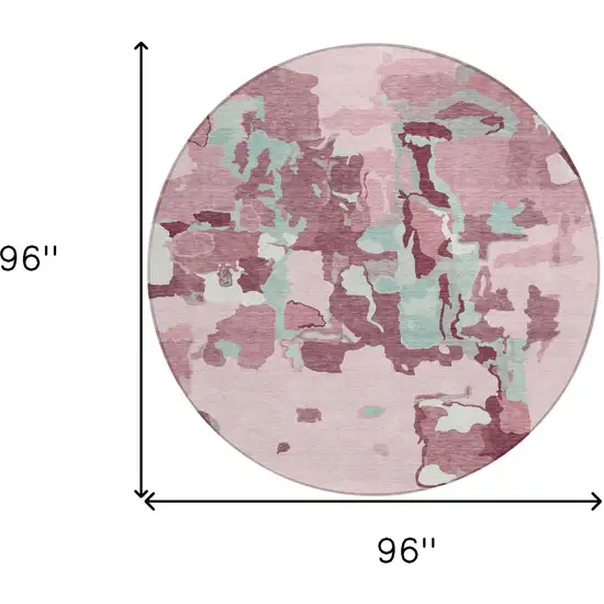 8' Pink And Gray Round Abstract Washable Indoor Outdoor Area Rug Photo 3