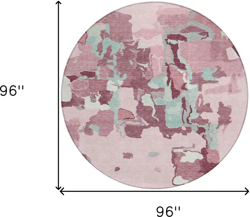 8' Pink And Gray Round Abstract Washable Indoor Outdoor Area Rug Photo 3