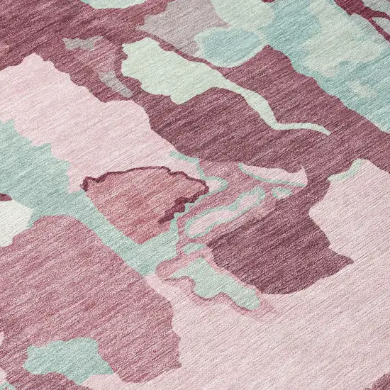 8' Pink And Gray Round Abstract Washable Indoor Outdoor Area Rug Photo 4