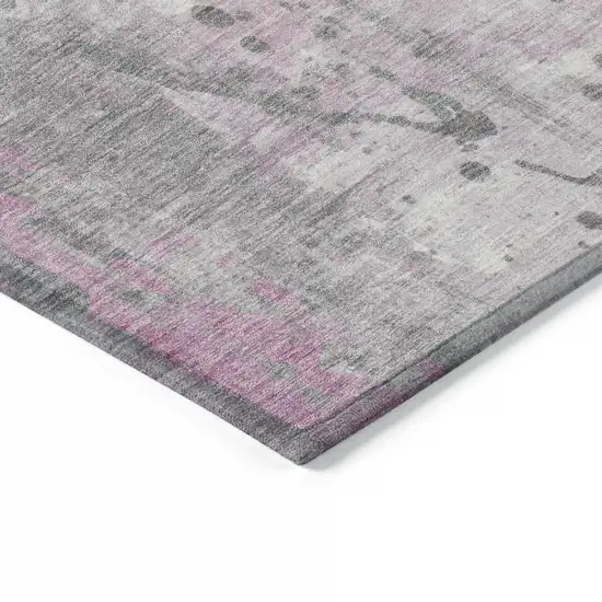 8' Pink And Gray Round Abstract Washable Indoor Outdoor Area Rug Photo 8