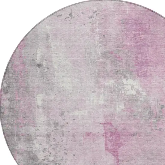 8' Pink And Gray Round Abstract Washable Indoor Outdoor Area Rug Photo 9