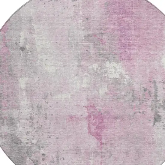 8' Pink And Gray Round Abstract Washable Indoor Outdoor Area Rug Photo 4