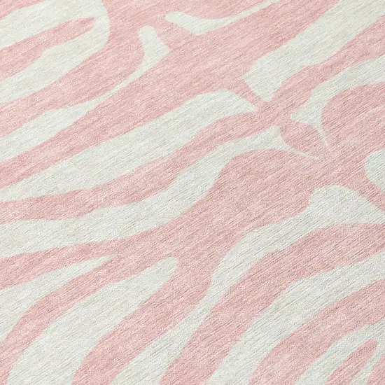 8' Pink And Gray Round Animal Print Washable Indoor Outdoor Area Rug Photo 9