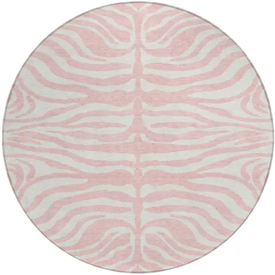 8' Pink And Gray Round Animal Print Washable Indoor Outdoor Area Rug Photo 2