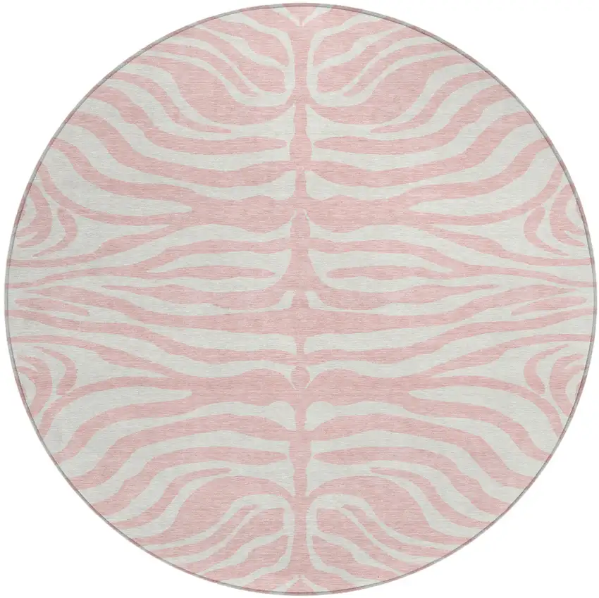 8' Pink And Gray Round Animal Print Washable Indoor Outdoor Area Rug Photo 2